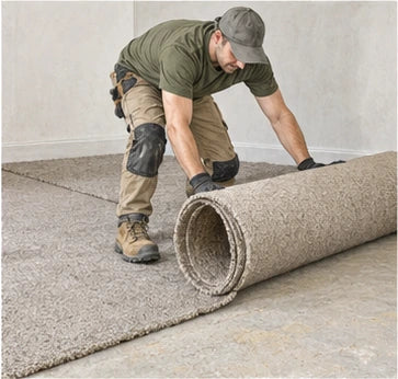 Illustration of old carpet being rolled up for removal