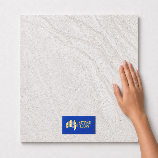Slate Ritual TK6 600x600 tile with hand scale and National Floors card