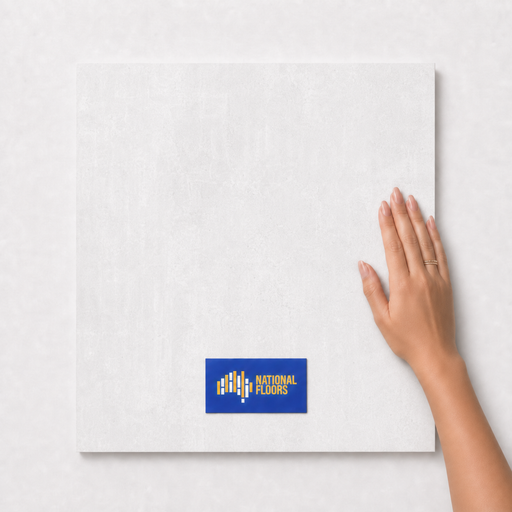 Oslo Blanc Matte TK31 600x600 tile with hand scale and National Floors card