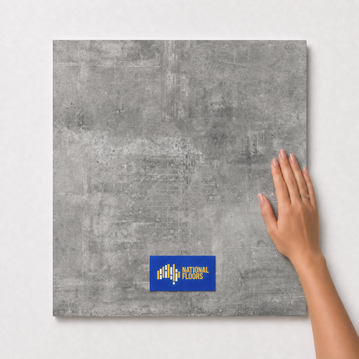 Oslo Slate Matte TK29 600x600 tile with hand scale and National Floors card