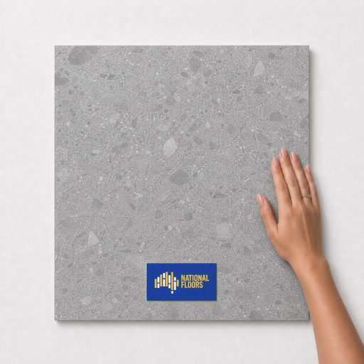Light TFD13 600x600 tile with hand scale and National Floors card