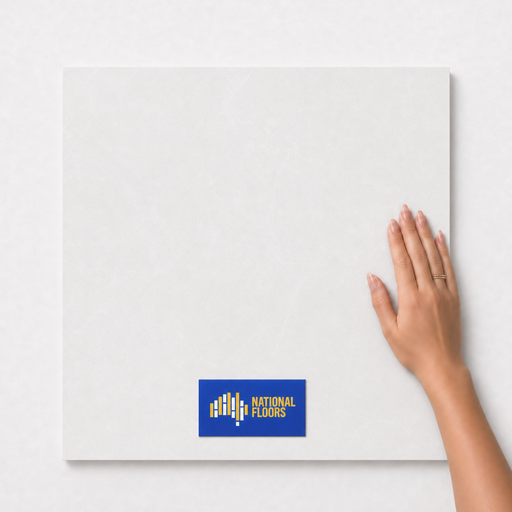 Soft Ivory TM3 600x600 tile with hand scale and National Floors card