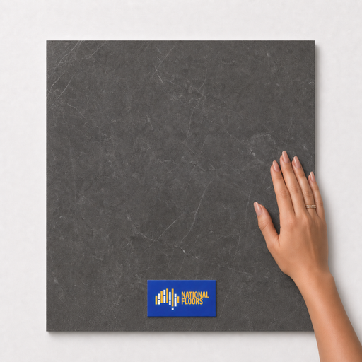 Slate TM8 600x600 tile with hand scale and National Floors card