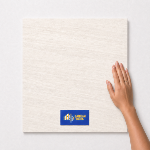 Ivory Cream TM34 600x600 tile with hand scale and National Floors card