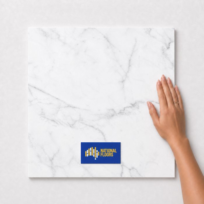 Frost TM40 600x600 tile with hand scale and National Floors card