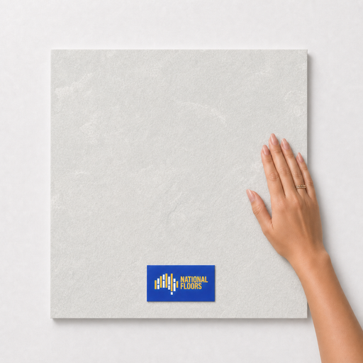 Light Cream TM50 600x600 tile with hand scale and National Floors card