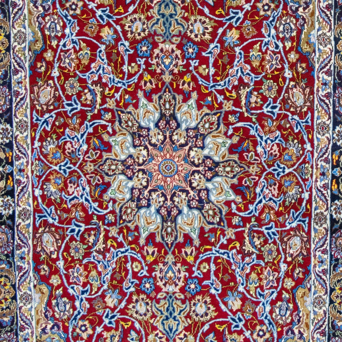 Isfahan 60r (Silk) Handmade Rug — 113 × 170 cm (Label 103) — close-up of the actual photographed pattern and weave.