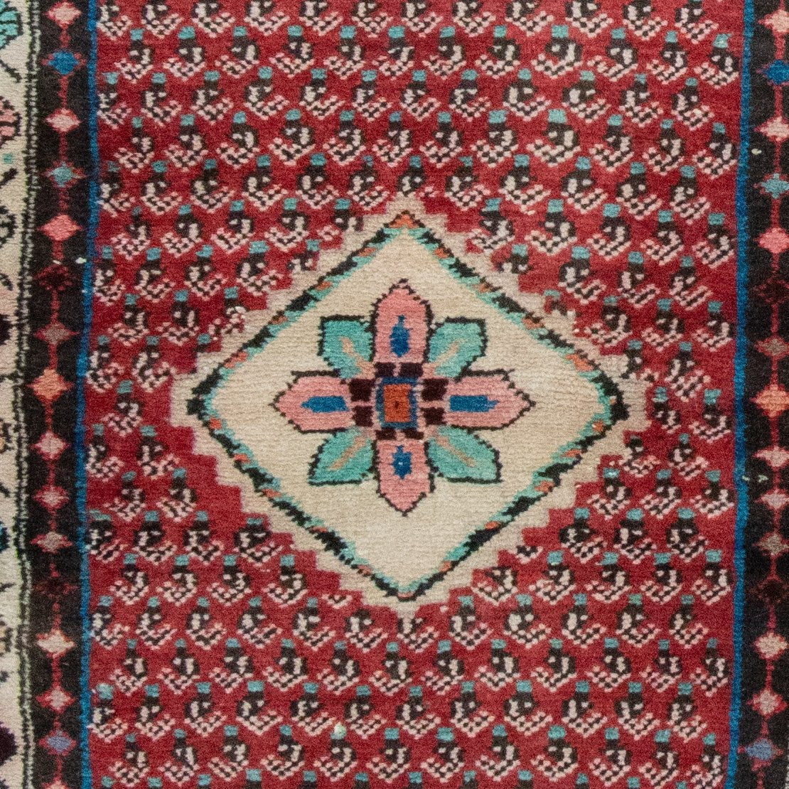 Fereghan Handmade Runner — 75 × 190 cm (Label 141) — close-up of the actual photographed pattern and weave.