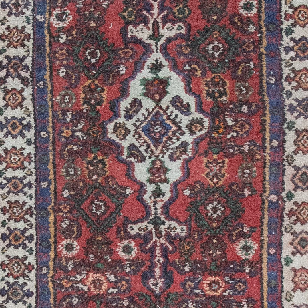 Hussanabad Handmade Runner — 104 × 280 cm (Label 180) — close-up of the actual photographed pattern and weave.
