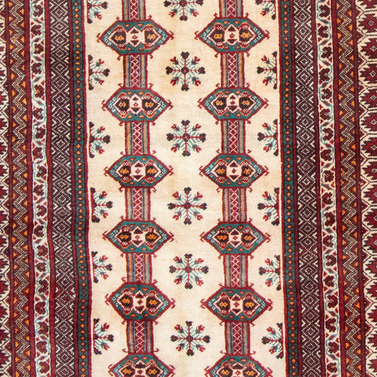 Antique Turkoman rug, original label 339 — close-up of the photographed pattern and weave.