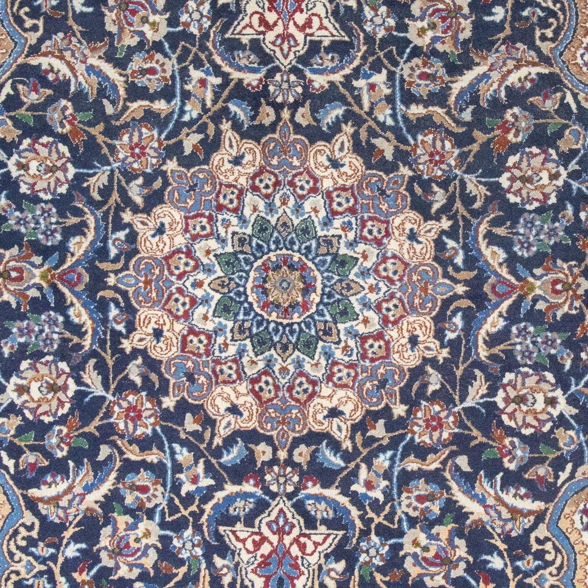 Nain Old Bleu Handmade Rug — 142 × 253 cm (Label 352) — close-up of the actual photographed pattern and weave.
