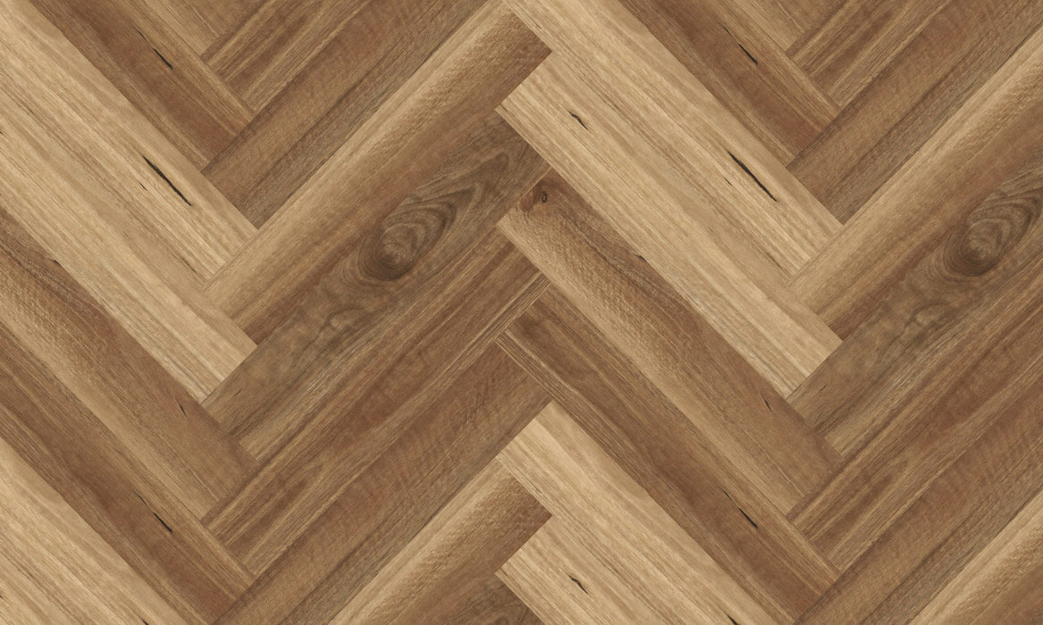 NSW Spotted Gum 9mm Herringbone Hybrid Flooring (HHAK-NSG9101)