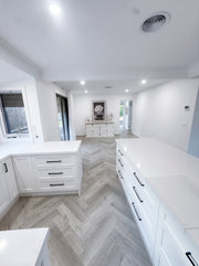 Colour: Sterling
8mm hybrid Herringbone, in modern kitchen home in Victoria Australia 