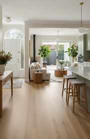 Modern Open kitchen with Laminate floor