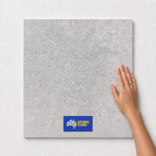Ashen Veil 10mm Tiles Flooring (TFD7) - hand scale and National Floors card