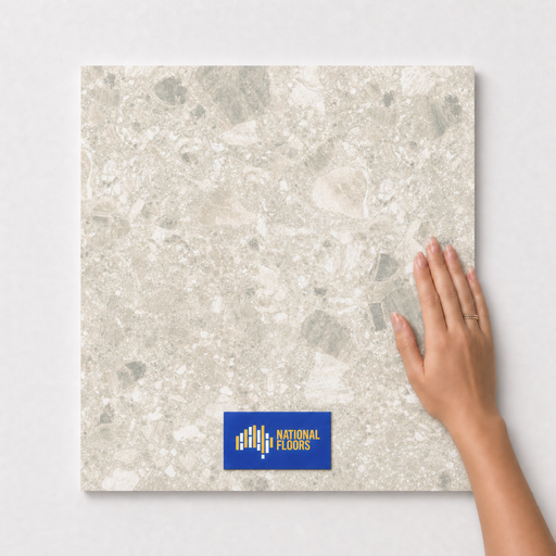 Buttercream  Tiles Flooring (TM78) - hand scale and National Floors card