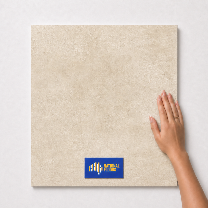Cairo Dune 9.5mm Tiles Flooring (TK24) - hand scale and National Floors card
