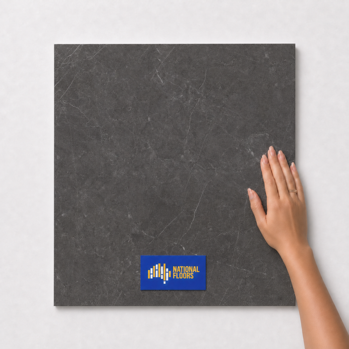 Carbon  Tiles Flooring (TM9) - hand scale and National Floors card