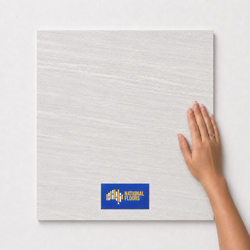 Cloud Grey Tiles Flooring (TM35) - hand scale and National Floors card
