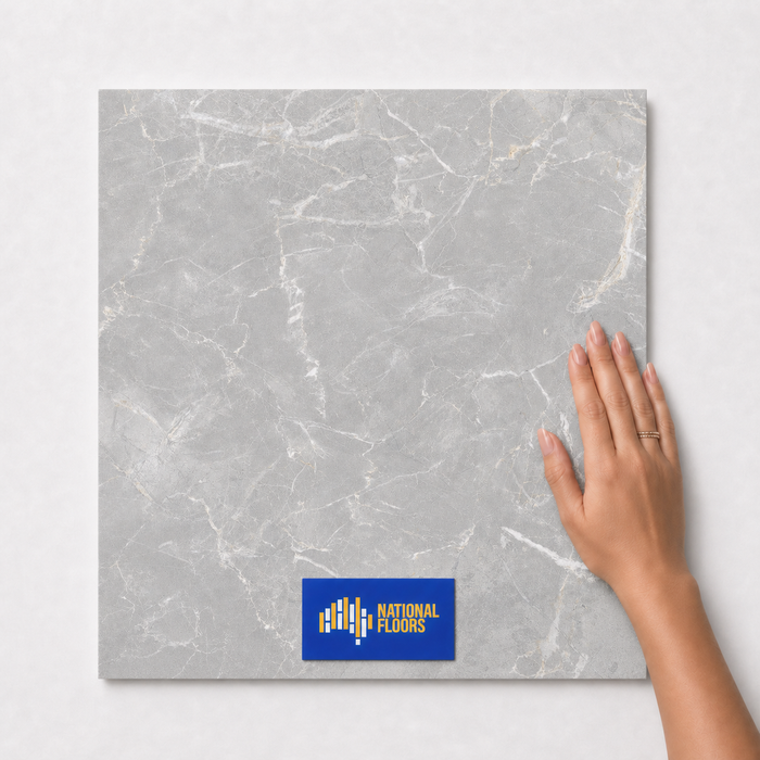 Cool Grey  Tiles Flooring (TM21) - hand scale and National Floors card