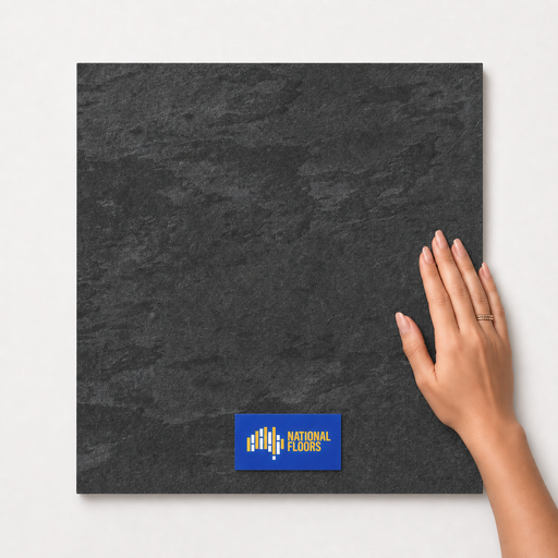 Dark Slate Tiles Flooring (TM53) - hand scale and National Floors card