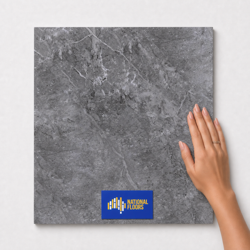 Deep Steel Tiles Flooring (TM43) - hand scale and National Floors card