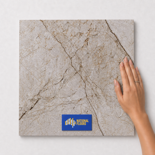 Desert Sand Tiles Flooring (TM44) - hand scale and National Floors card