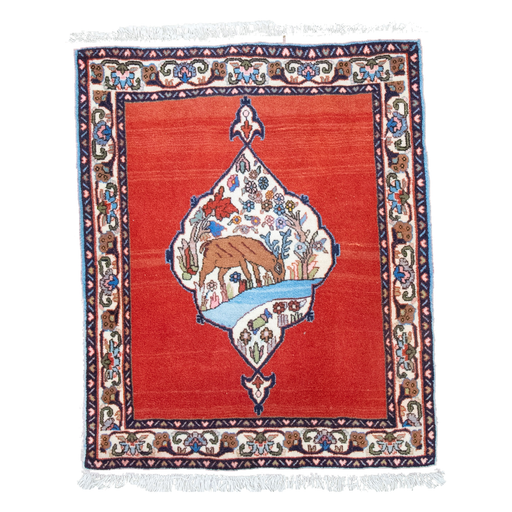 Qum Handmade Rug — 67 × 80 cm (Label 490) — complete rug, all edges visible.