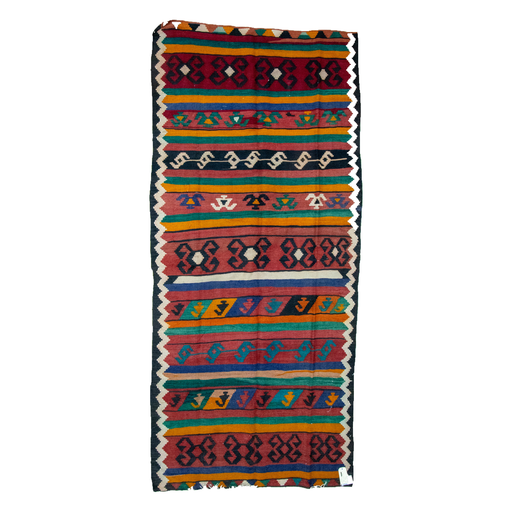 Hamadan Killim Handmade Runner — 125 × 310 cm (Label 606) — complete rug, all edges visible.