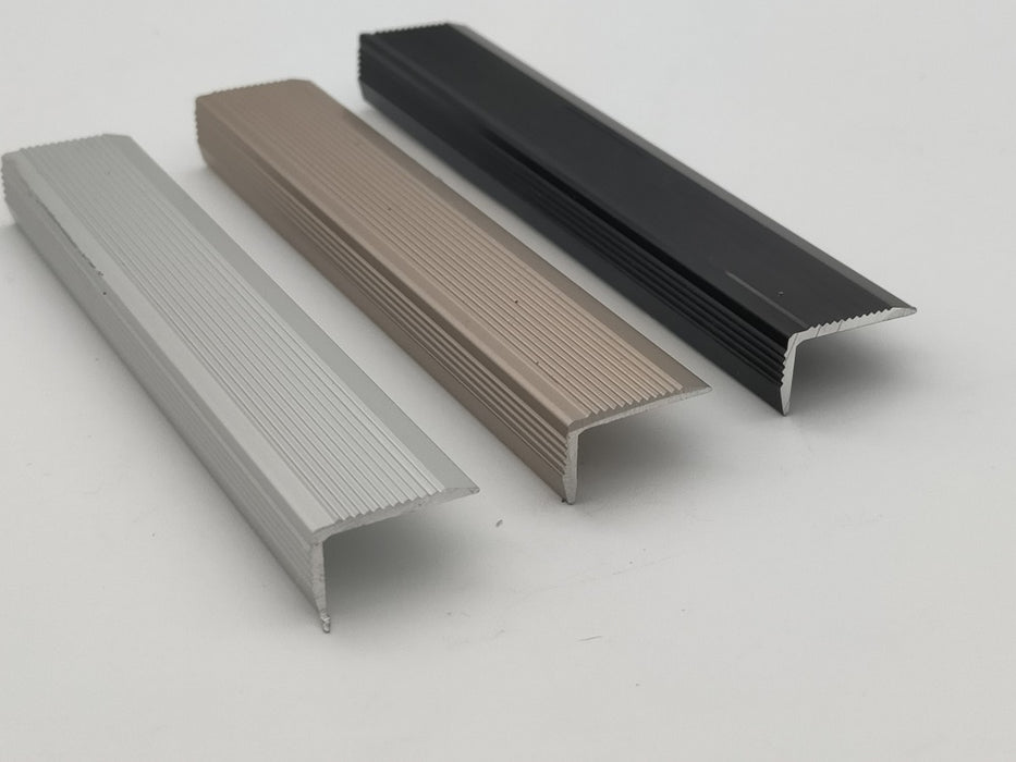 Black champagne and silver aluminium L Trims shown together