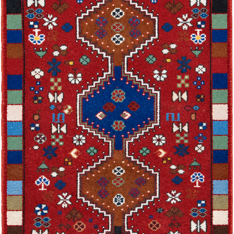 Gashgai Handmade Runner — 73 × 185 cm (Label 116) — close crop from its refreshed studio visualisation.