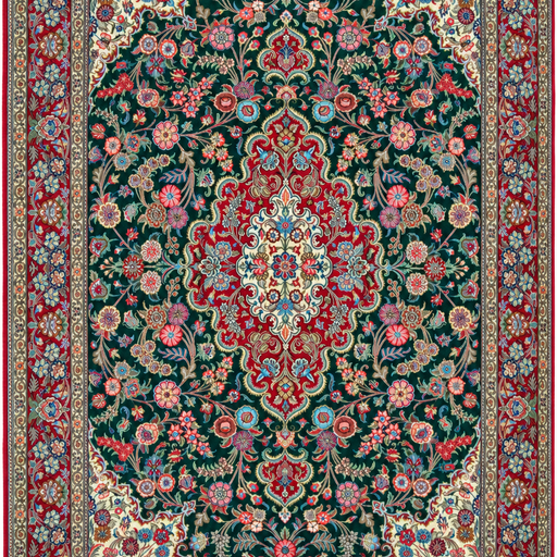 Green Qum Handmade Rug — 200 × 300 cm (Label 210) — close crop from its refreshed studio visualisation.