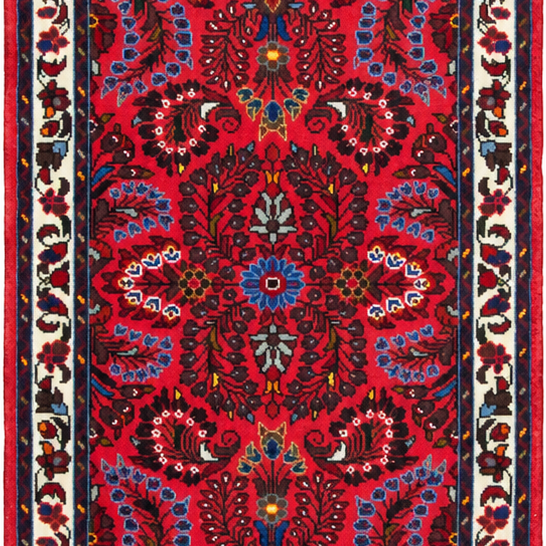 Hamadan Handmade Runner — 75 × 300 cm (Label 232) — close crop from its refreshed studio visualisation.