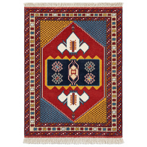 Gouchan Handmade Rug — 125 × 172 cm (Label 29) — complete rug on a square white canvas, including every edge and fringe, from its refreshed studio visualisation.