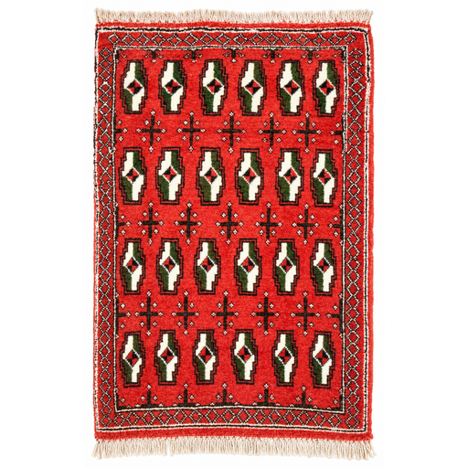 Turkoman Handmade Rug — 40 × 60 cm (Label 345) — complete rug on a square white canvas, including every edge and fringe, from its refreshed studio visualisation.