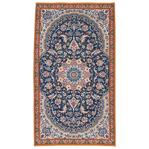 Nain Old Bleu Handmade Rug — 142 × 253 cm (Label 352) — complete rug on a square white canvas, including every edge and fringe, from its refreshed studio visualisation.