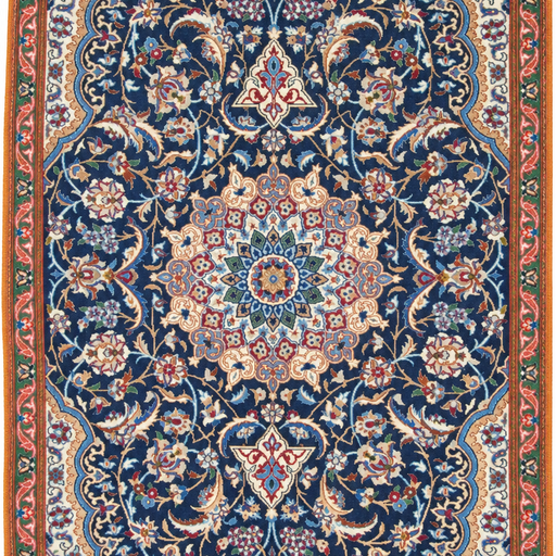 Nain Old Bleu Handmade Rug — 142 × 253 cm (Label 352) — close crop from its refreshed studio visualisation.