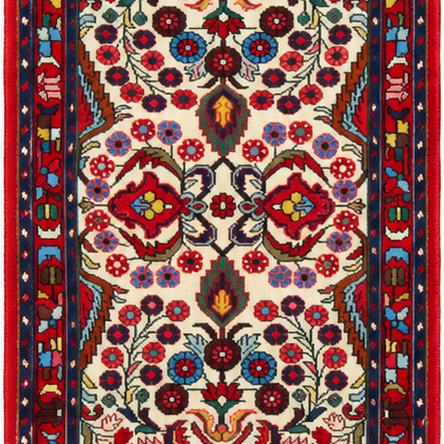 Hamadan Handmade Runner — 75 × 290 cm (Label 380) — close crop from its refreshed studio visualisation.