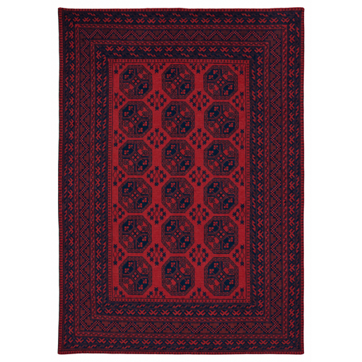 Turkoman Handmade Rug — 196 × 280 cm (Label 396) — complete rug on a square white canvas, including every edge and fringe, from its refreshed studio visualisation.