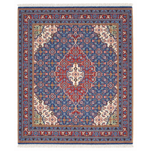 Qum Handmade Rug — 75 × 85 cm (Label 459) — complete rug on a square white canvas, including every edge and fringe, from its refreshed studio visualisation.