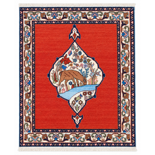 Qum Handmade Rug — 67 × 80 cm (Label 490) — complete rug on a square white canvas, including every edge and fringe, from its refreshed studio visualisation.