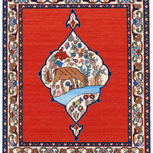Qum Handmade Rug — 67 × 80 cm (Label 490) — close crop from its refreshed studio visualisation.