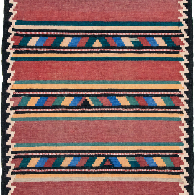 Old Killim Handmade Runner — 120 × 380 cm (Label 601) — close crop from its refreshed studio visualisation.