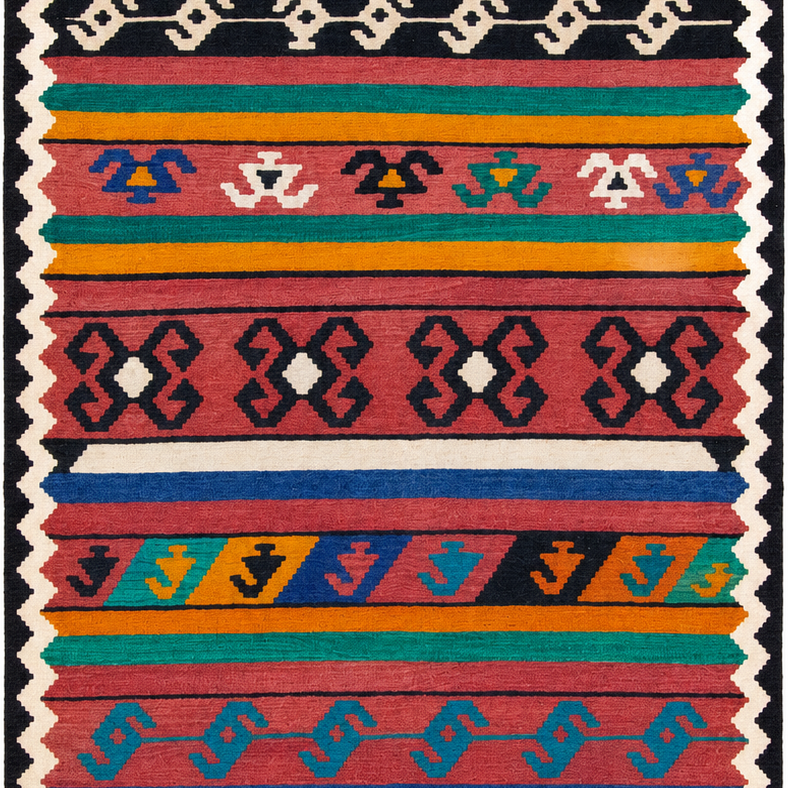 Hamadan Killim Handmade Runner — 125 × 310 cm (Label 606) — close crop from its refreshed studio visualisation.