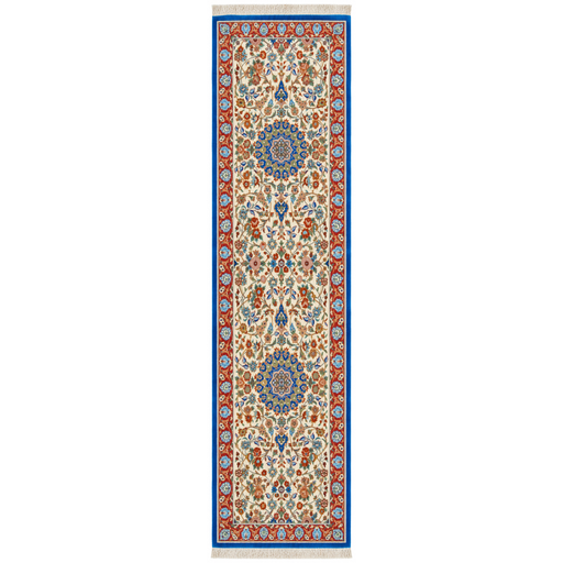 Isfahan 50r Handmade Runner — 75 × 302 cm (Label 62) — complete rug on a square white canvas, including every edge and fringe, from its refreshed studio visualisation.