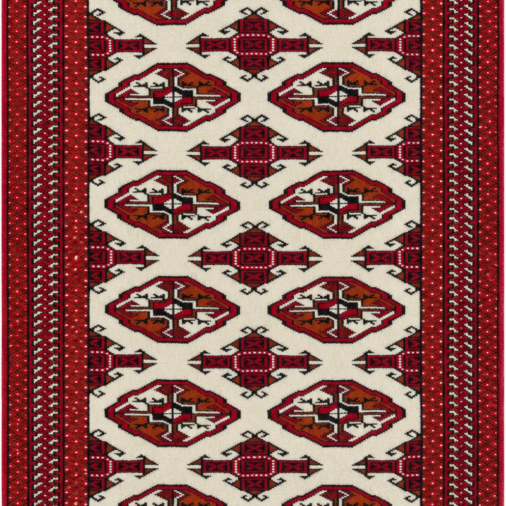 Turkoman Handmade Rug — 101 × 143 cm (Label 89) — close crop from its refreshed studio visualisation.