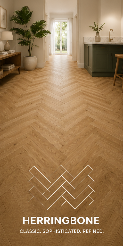 Warm hallway with herringbone flooring