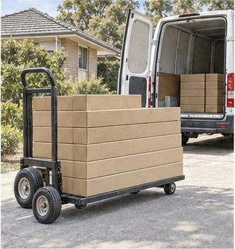 Illustration of flooring cartons on a delivery trolley